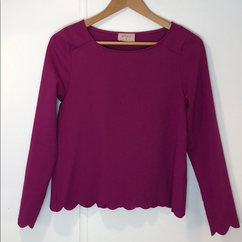 Everly long sleeve blouse with scalloped edge